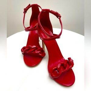 MICHAEL - Michael Kors Scarlett Chain Patent Leather Sandal - Size 7 - Crimson